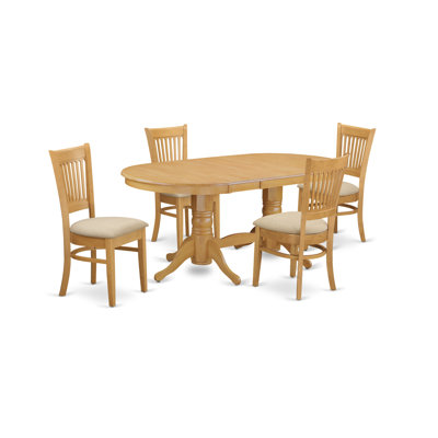 5 Piece Dinette Set for 4 Includes an Oval Dining Table with Butterfly Leaf and 4 Linen Fabric Dining Room Chairs, Oak