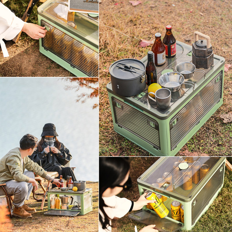 Medium Collapsible Storage Box Bin, 5 Side Clear Open Access Stackable w/ Lid, Wheels, Yellow, 9.44" H x 18.7" W x 13.97" D