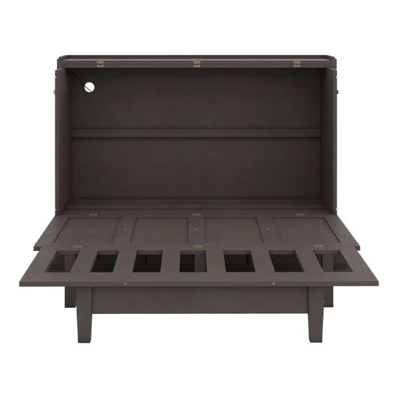 Farmhouse Style Wood Murphy Bed Chest Cube Cabinet Bed With Charging Station And Large Storage Drawer, Grey, Full / Double