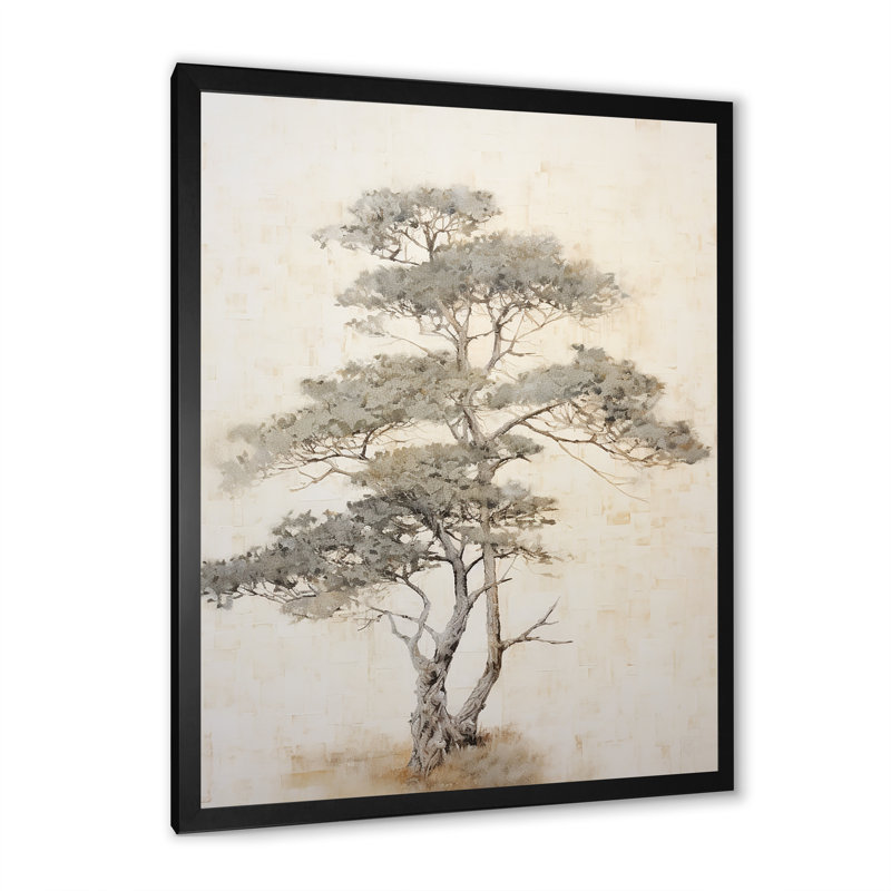 «Beige Tree Pine Zen Scenery V», reproduction sur toile, Cadre simple noir, H 32 po x l 16 po x P 1 po