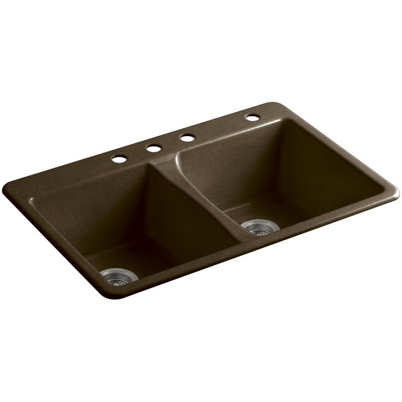 Deerfield 33" L x 22" W Double Basin Drop-In Kitchen Sink with Accessories, Sea Salt, 4 Hole