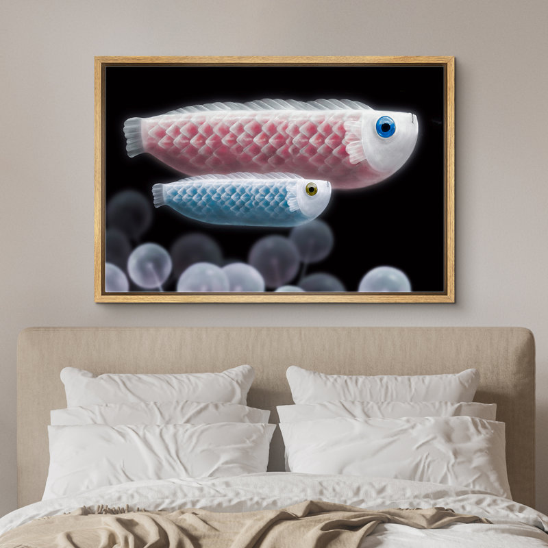 Animaux nautiques, rose, bleu, mignon, poisson, noir, Moody, animaux marins côtiers, H 24 po x l 36 po, Encadré naturel