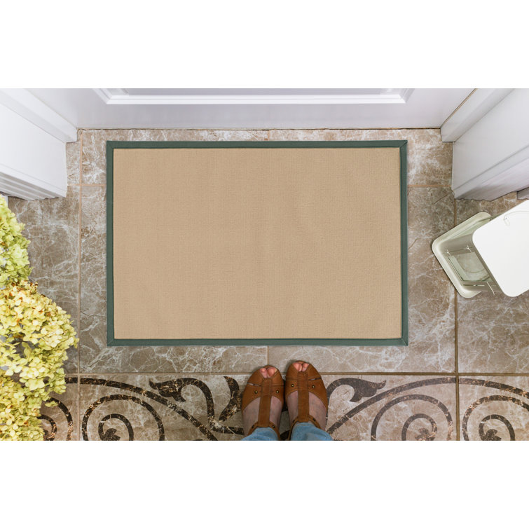 Nannette Handmade Medium Beige Berber with Green Cotton Border Area Rug