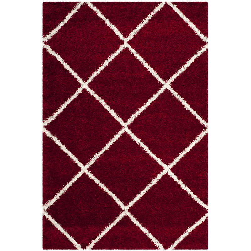Tapis à poil long Humberto Hudson, Rectangle 5 pi 3 po x 7 pi 6 po, Rouge / ivoire
