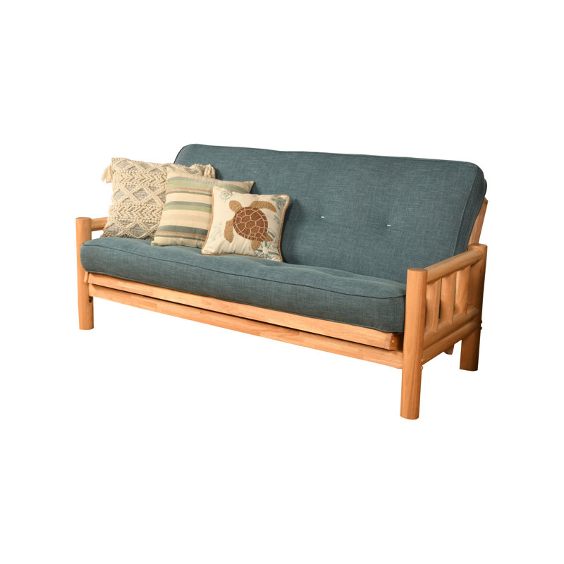 Futon double en coton avec matelas Anders, Lin microsuède turquoise, Naturel