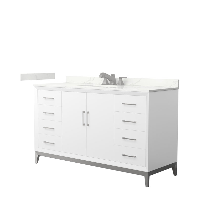 Amici Single Bathroom Vanity with Top, Giotto Quartz, Brushed Nickel, 42"
