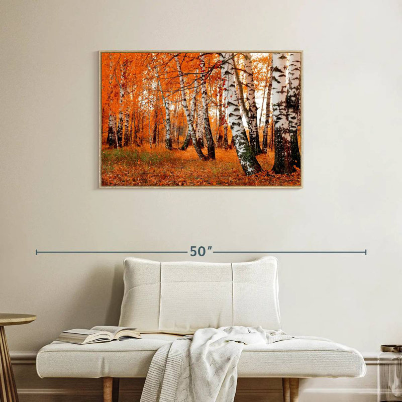 Forêt de bouleaux orange, Cadre flottant en bois naturel, 37 po x 25 po