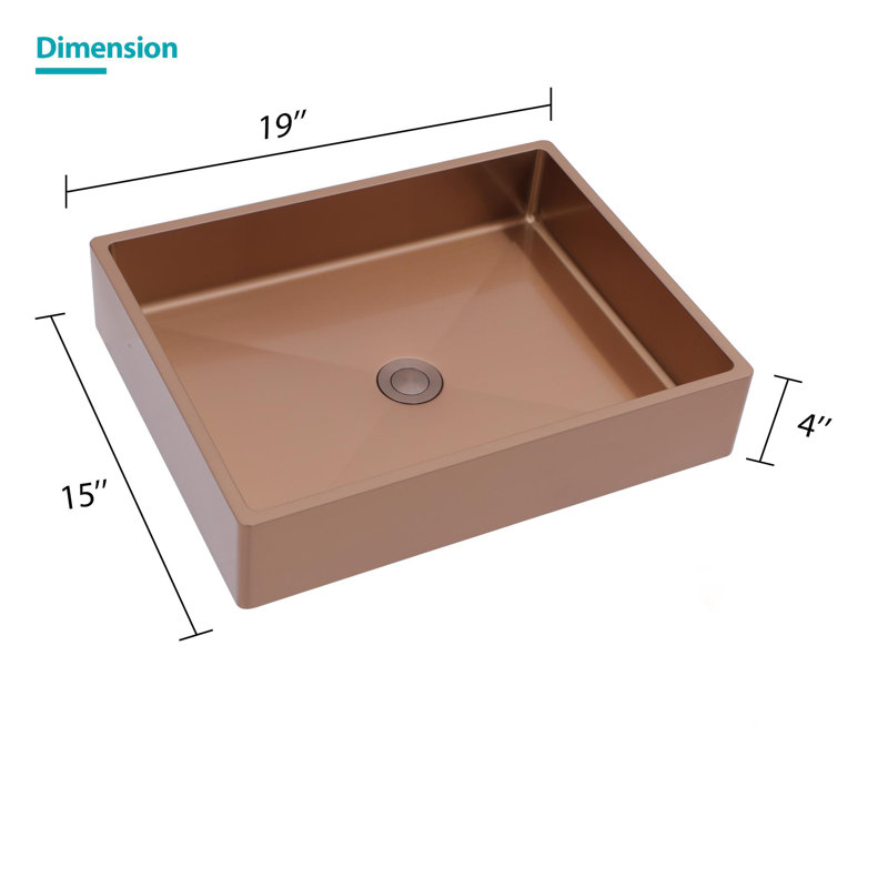 Lavabo de salle de bain rectangulaire en acier inoxydable 15 "MODland, Or rose