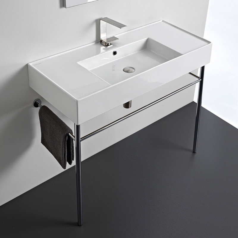 Scarabeo By Nameeks 18.2'' Glossy White Ceramic Rectangular Bathroom Sink with Overflow, Three Hole