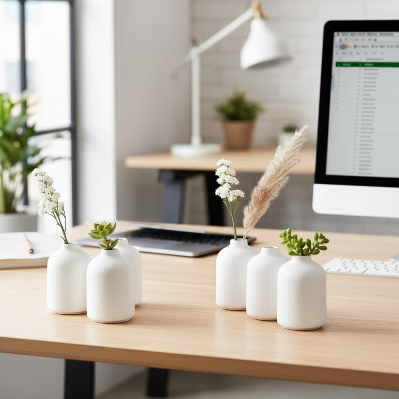 6-Piece White Mini Ceramic Bud Vase Set - 3"L×3"W×4.1"H | Boho Japandi Minimalist Decor for Dry Flowers/Wedding