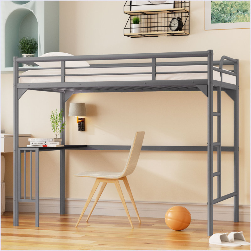 Lit mezzanine simple en métal avec bureau, Argent argent