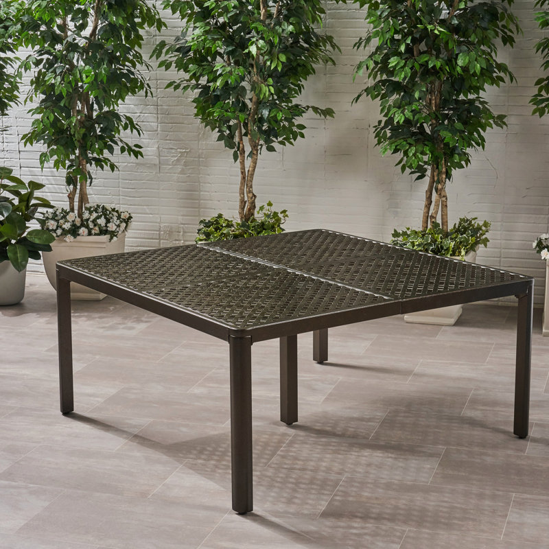 Table de salle à manger d'extérieur moderne en aluminium avec accents tissés