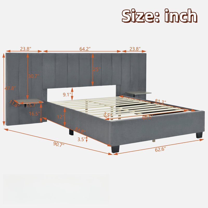 Delysia Upholstered Panel Storage Bed with Oversized Headboard, Queen, Gray