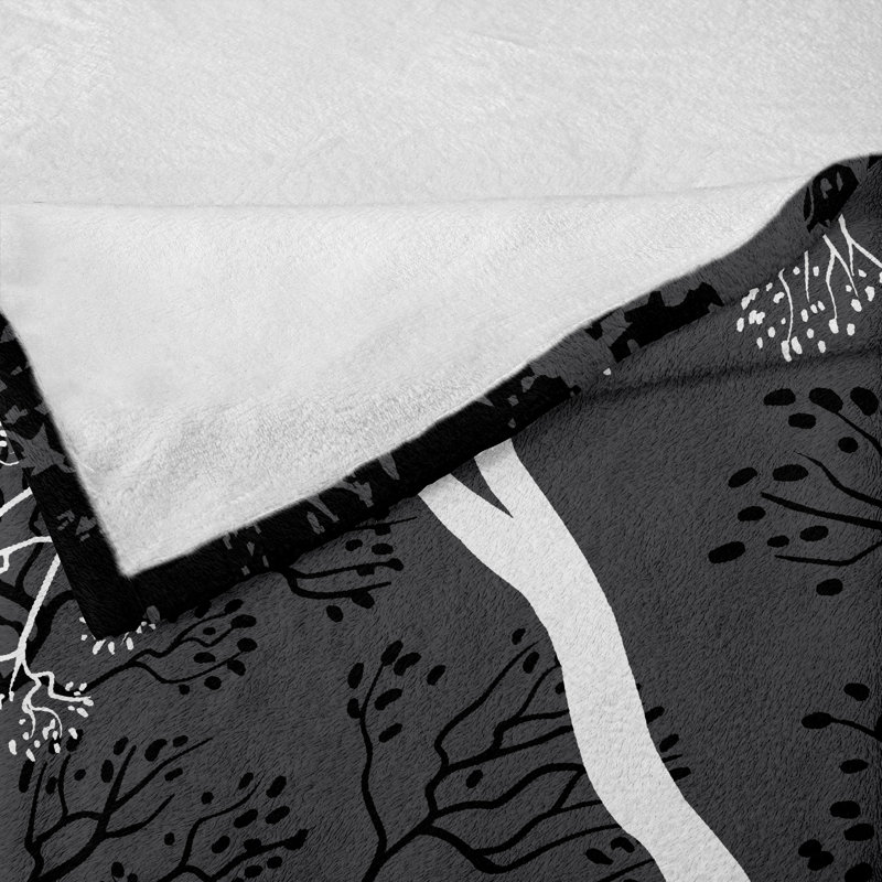 Ambesonne Tree Fleece Throw Blanket Modern Art Pattern Boho Grey White, 60" W x 80" L