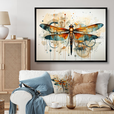 «Orange Dragonfly Insectes Flight Geometric II», reproduction sur toile
