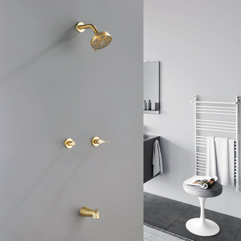 Wall Mounted Shower System With Tub Spout Double Handle Shower Faucet Set Brass Shower Trim Kit With Rough-In Valve