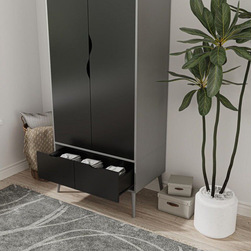 Hortencia Solid Wood Wardrobe, Grey Black