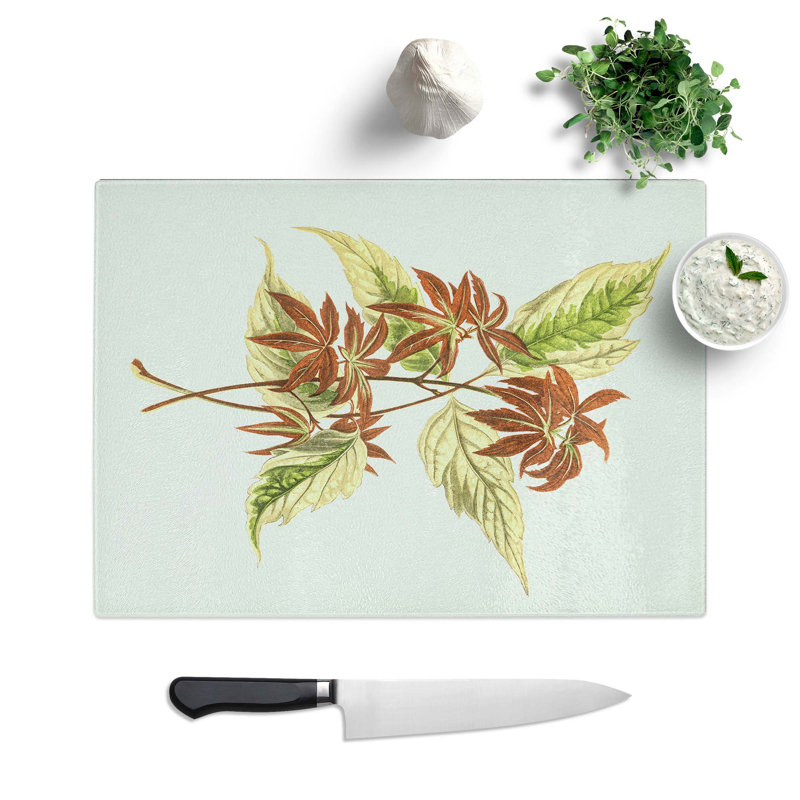 Tempered Glass Boxelder Maple Leaf Chopping Board, 39 cm W x 28.5 cm L