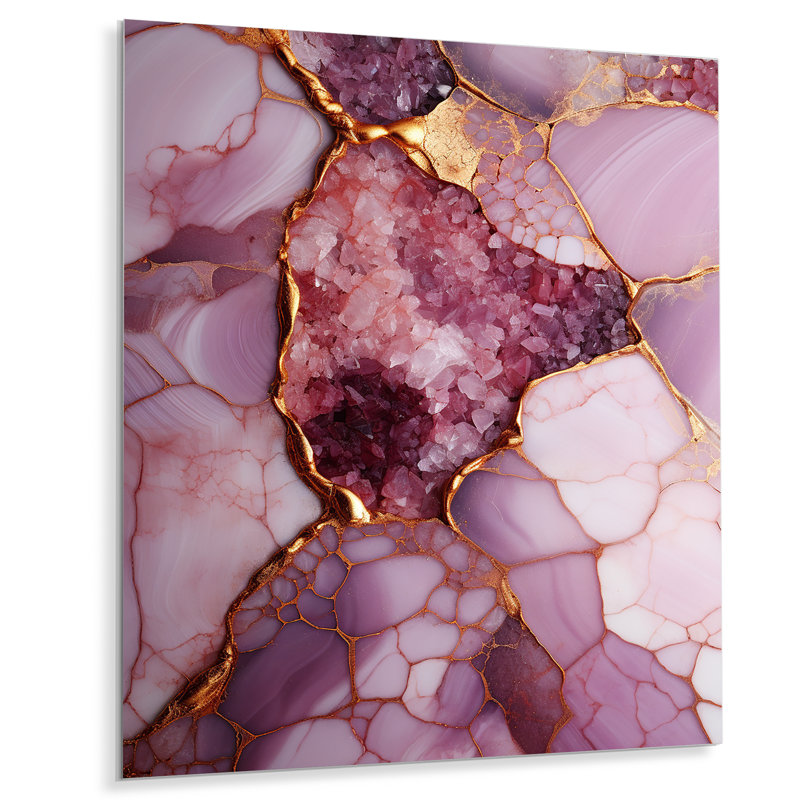 «Pink and Gold Marble River II», reproduction d'art murale abstraite en métal, H 20 po x l 12 po x P 1 po