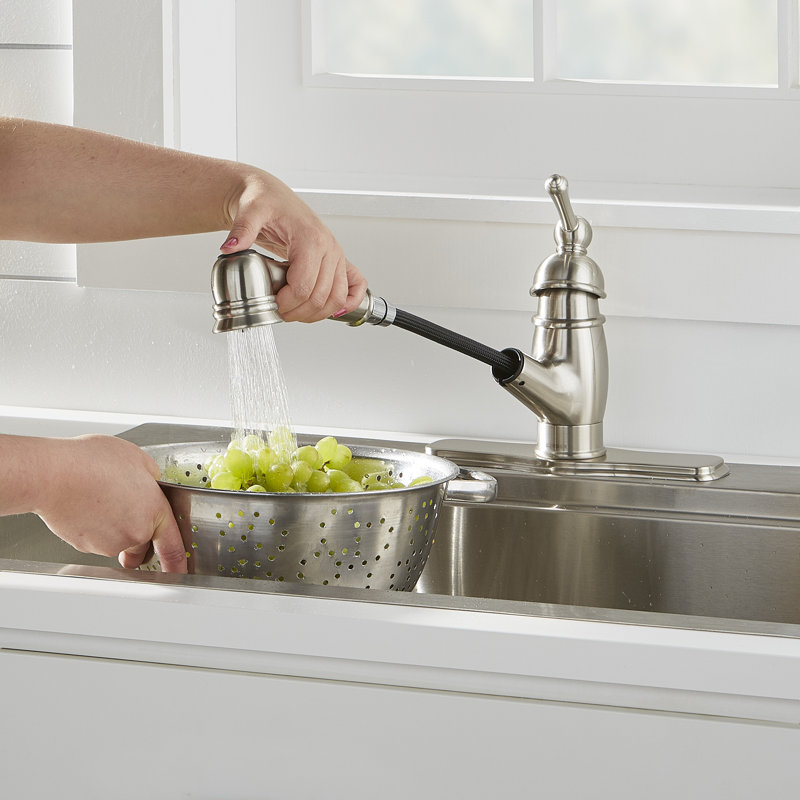 Robinet de cuisine à poignée simple Opulence 1H avec douchette latérale, Acier inoxydable