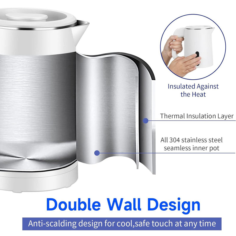 Compact White Stainless Steel Electric Travel Kettle with Auto Shut-Off
