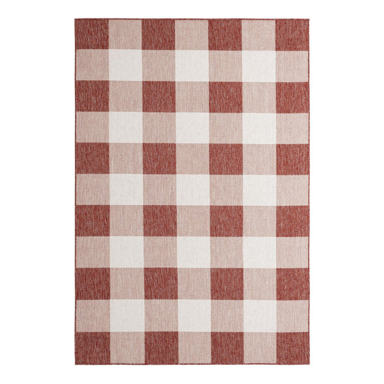 Tatasha Gingham Power Loom Polypropylene Plastic Indoor/Outdoor Area Rug in White/Red
