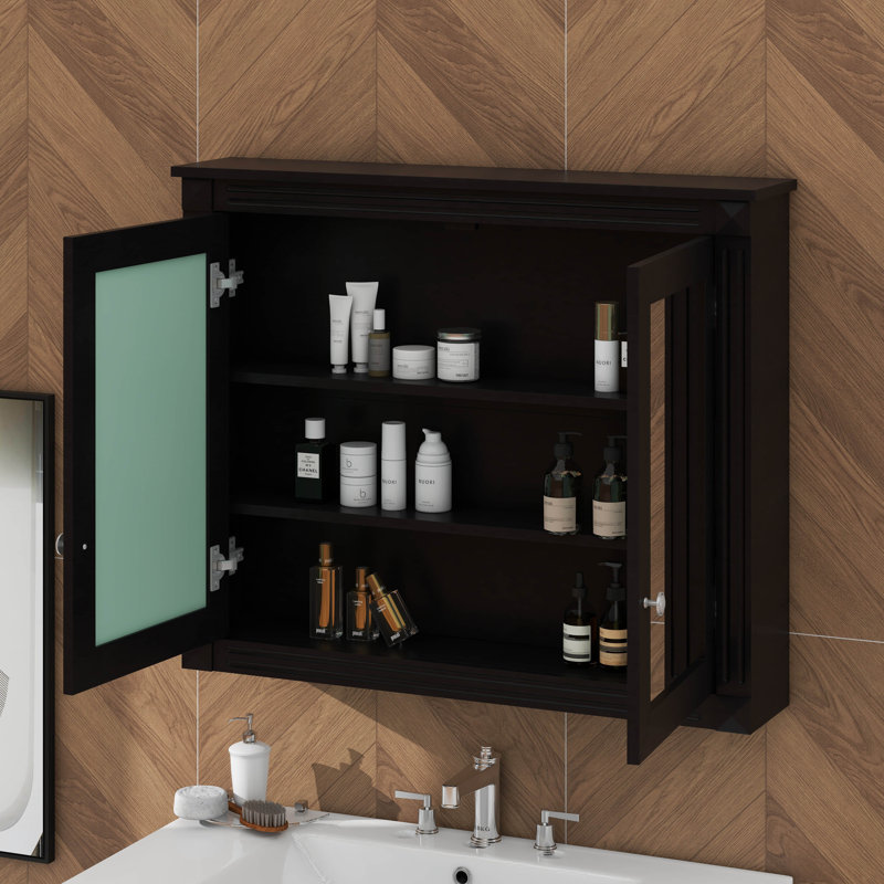 Pharmacie, armoire murale de salle de bain avec 2 portes en miroir, tablette réglable, Noir