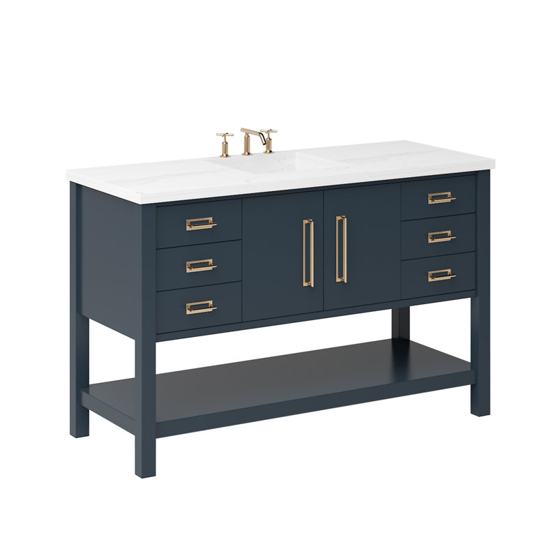 Kiawah Single Extra Wide Bath Vanity, Hague Blue, Satin Gold, 54"