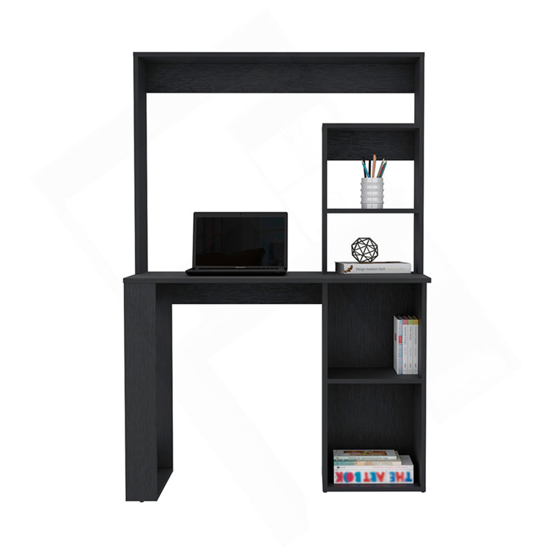 Maine Desk With Hutch And  Shelves, Black