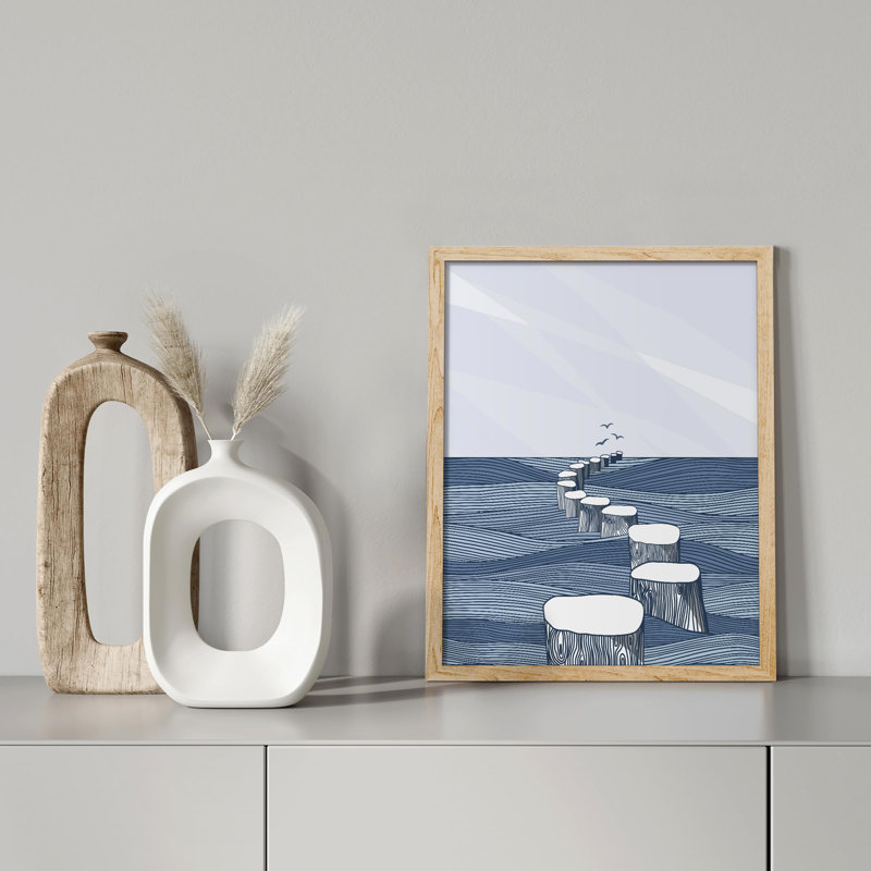 "Paysage nautique serein avec piliers de pilier" sur papier, H 10 po x l 8 po, Naturel