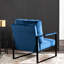 Fauteuil de bureau moderne en velours bleu, structure métallique robuste, idéal pour le salon, la chambre à coucher ou la maison.