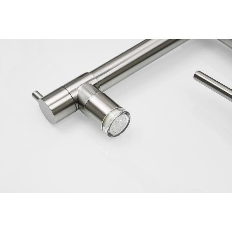 Led Kitchen Sink Faucet With Heavy Duty Commercial Style, Single Handle Pre-Rinse And Pot Filler In Brushed Nickel Style Spring ,   Finish 2 Function Spout