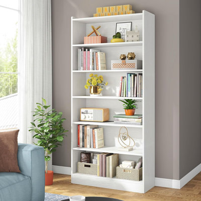 Bibliothèque moderne blanche 78 "à 7 niveaux avec rangement pour le salon, le bureau et la chambre à coucher