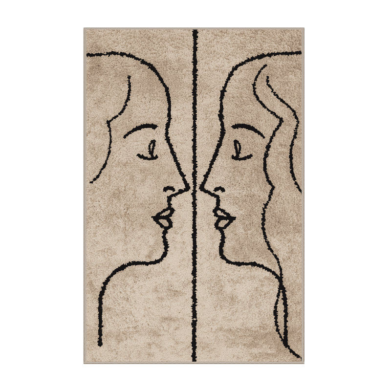 Soft Plush Everitt Valentines Modern & Contemporary Abstract Area Rug in Beige – Beige Binding, 4x6