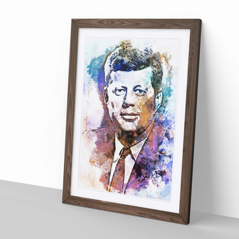 John F Kennedy JFK in Abstract - Framed Print, Walnut, 76cm H x 50cm W x 2cm D