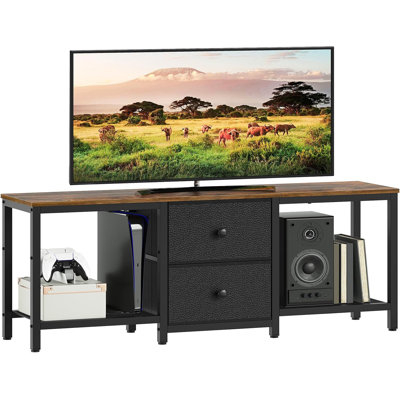 Meuble télé pour téléviseur de 55 po ou moins, centre de divertissement avec 2 tiroirs en tissu, console média avec tablettes, meuble télé pour le salon