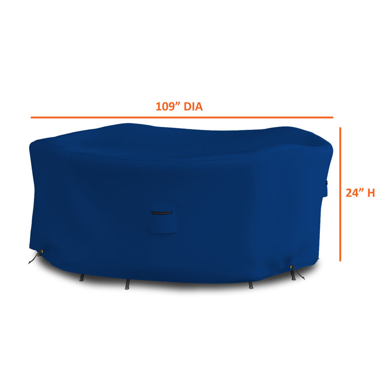 Housse robuste pour table ronde et chaise d'extérieur robuste et polyvalente, H 24 po x l 109 po, Bleu