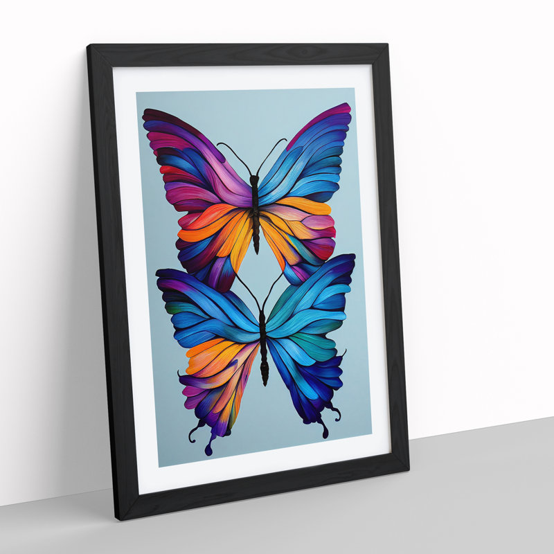Colourful Butterflies No.4 - Single Picture Frame Painting, Black, 64cm H x 46cm W x 2cm D