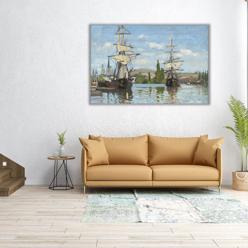 Navires à cheval sur la seine à Rouen par Claude Monet, 1872 - 1873 - reproduction d'art sur toile, H 20 po x l 30 po