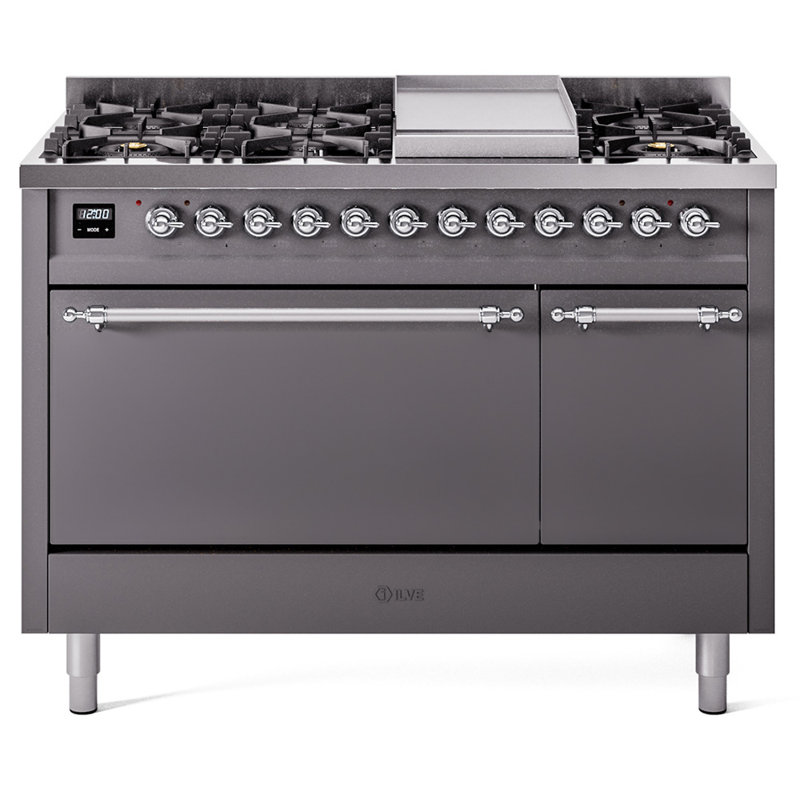 ILVE Nostalgie II, cuisinière à double combustible de 48 po, 8 brûleurs, plaque chauffante, Gaz naturel