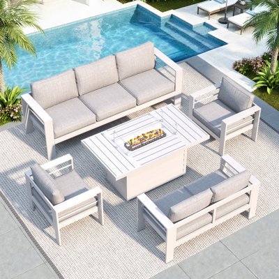 Brandtley 5 - Person Sofa Seating Group with Cushions and 55" Fire Pit Table