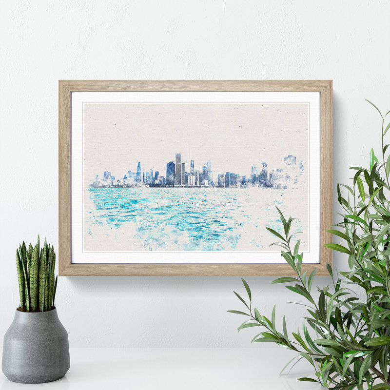 Cloudy Day In Chicago Illinois - Single Picture Frame Painting on MDF, 40cm H x 60cm W x 2cm D, Oak Framed