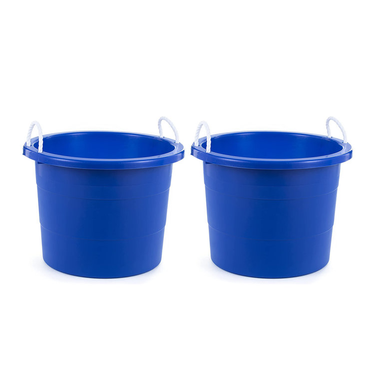 Homz 18 Gallon Utility Storage Buckets with Rope Handles, Black, (2 Pack) 