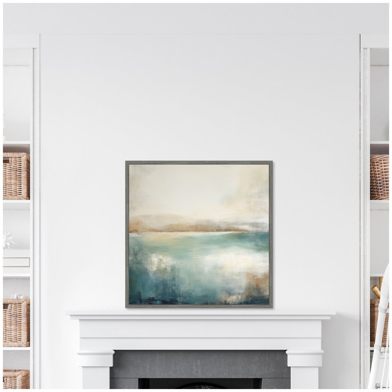 «Abstract Calming Lake Landscape» par The Creative Bunch Studio, reproduction d'art sur toile encadrée, Gris