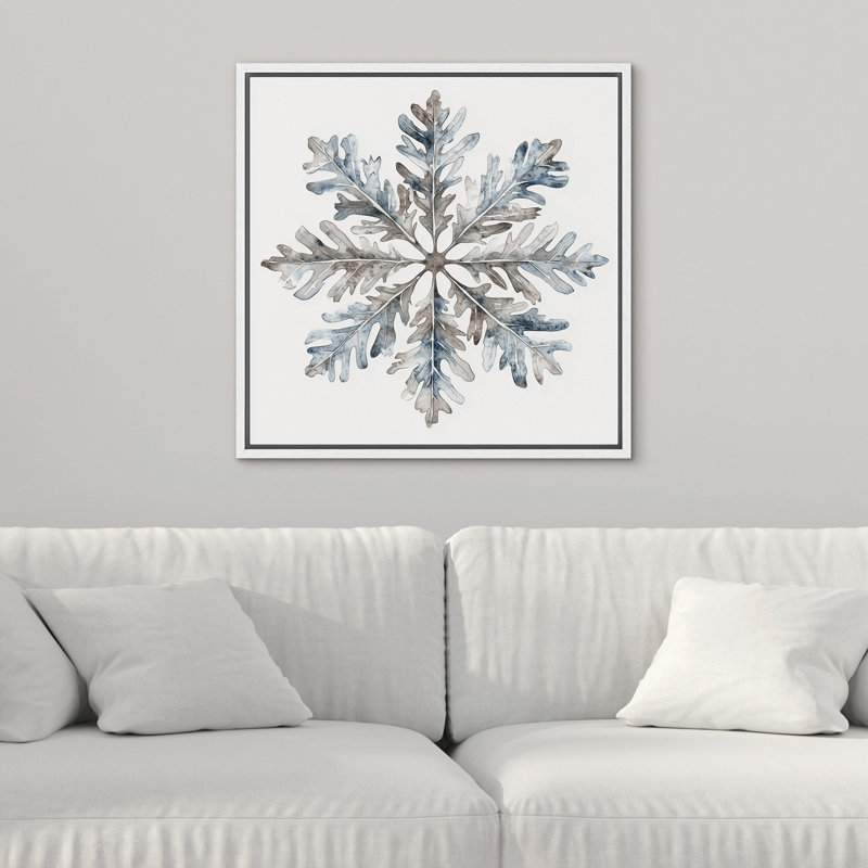 «Grey Blue Snowflake Rustic Winter Simple Minimalist Cold Decor», reproduction d'art sur toile encadrée, Blanc