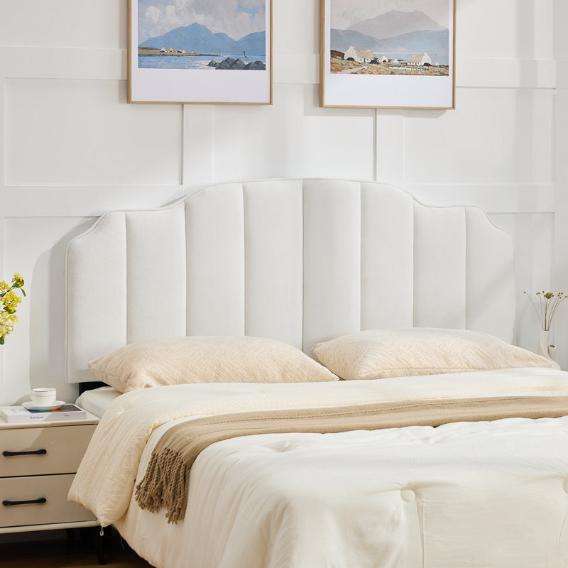Vertical Channel Tufting Upholstered Headboard Adjustable Height & Width Bed Head Board, White, Full / Queen