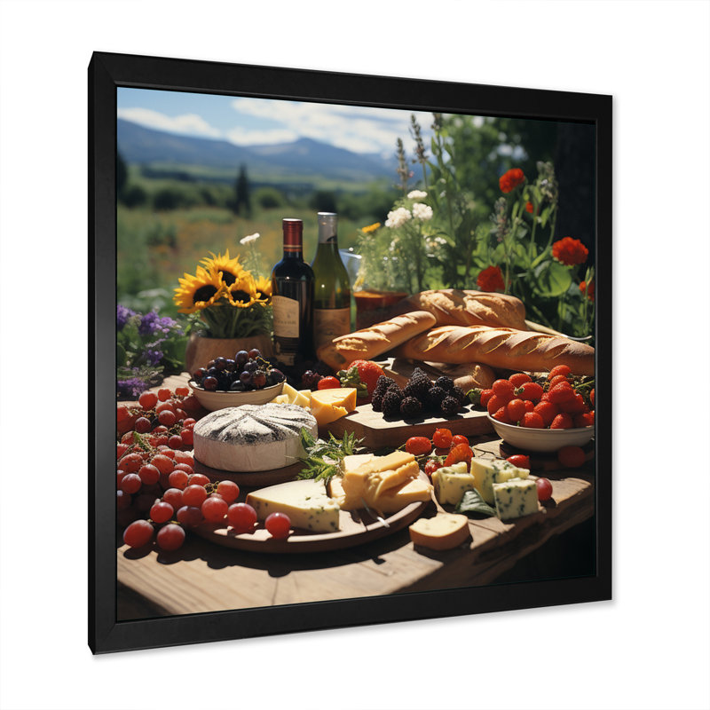 " Gourmet Cheese Boards I ", Black Single Picture Framed Canvas, 36" H x 36" W