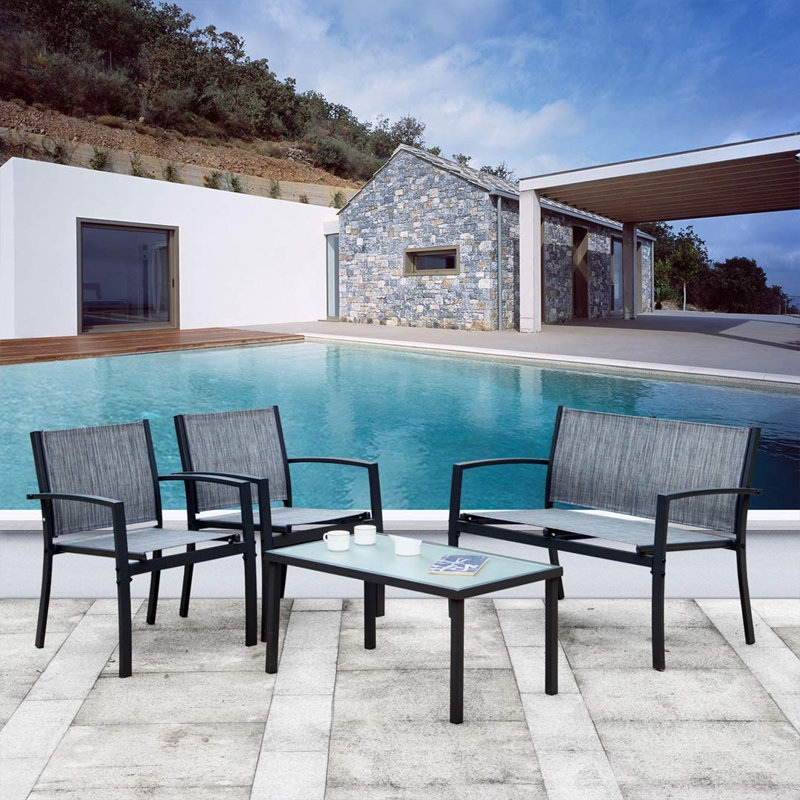 Dera 4 - Person Patio Dining Set with Rectangular Table, Grey