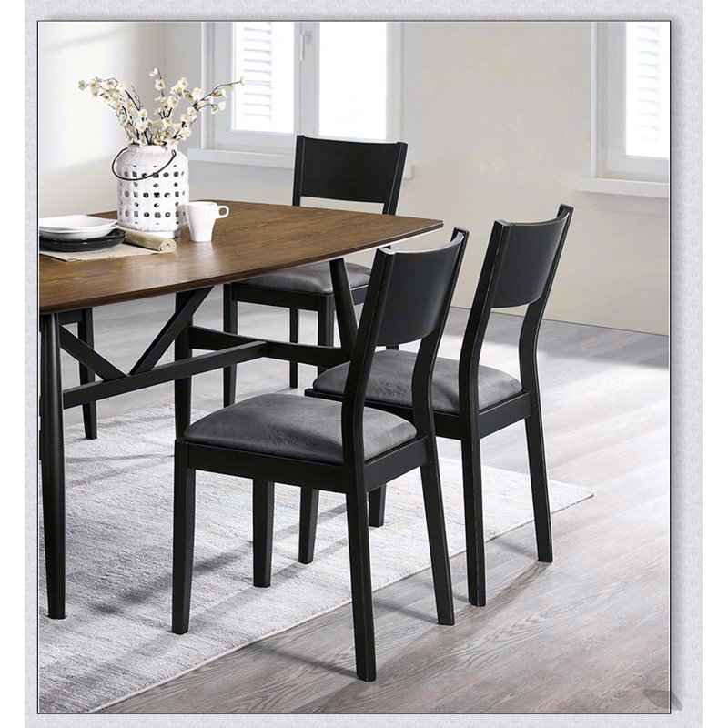 Ensemble de 2 chaises d'appoint Mid-Century modernes noires et grises, structure en bois massif, siège en similicuir, mobilier de salle à manger élégant