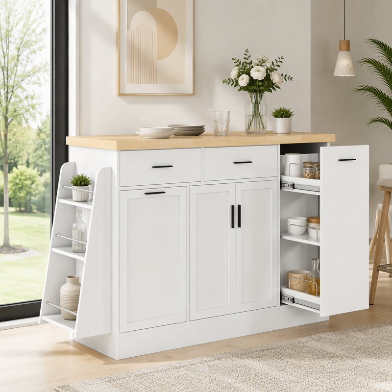 Multi-Functional Storage Sideboard,Kitchen Island Table, White